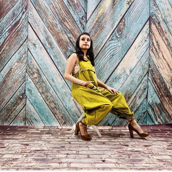 Stonewash Patchwork Romper Jumpsuit Harem Pant - Picture 7 of 7